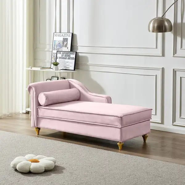 Pink Velvet Chaise Lounge with Storage - Modern Upholstered Chair