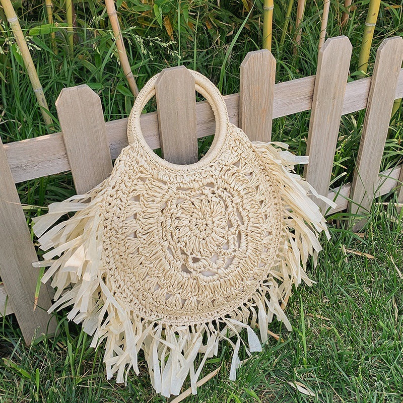 Hollow Straw Tassel Handbag - Minihomy