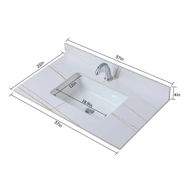 37 Inch Bathroom Vanity Top with Undermount Sink, White Gold Stone, Single Faucet Hole - Minihomy