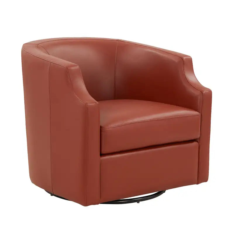 Emmett Leather Swivel Glider Barrel Chair - Caramel Top Grain