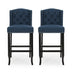 Navy Blue & Dark Brown Tufted Wingback Counter Stools (Set of 2) - 31 Inch Vienna Contemporary Fabric - Minihomy