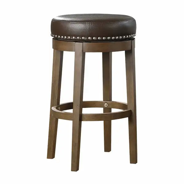 Brown Faux Leather Swivel Bar Stools (Set of 2) - Nailhead Trim