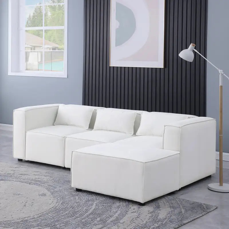 Modular Beige Chenille Sofa - Simple, Soft, & Knock-Down