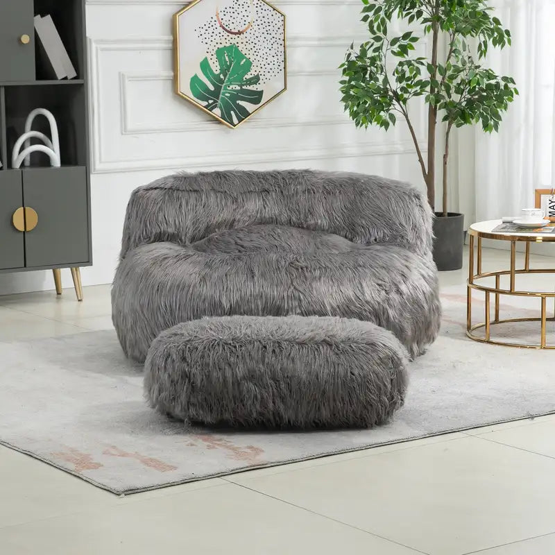 Bean Bag Chair with Ottoman - Gray Floor Sofa for Gaming & Relaxing