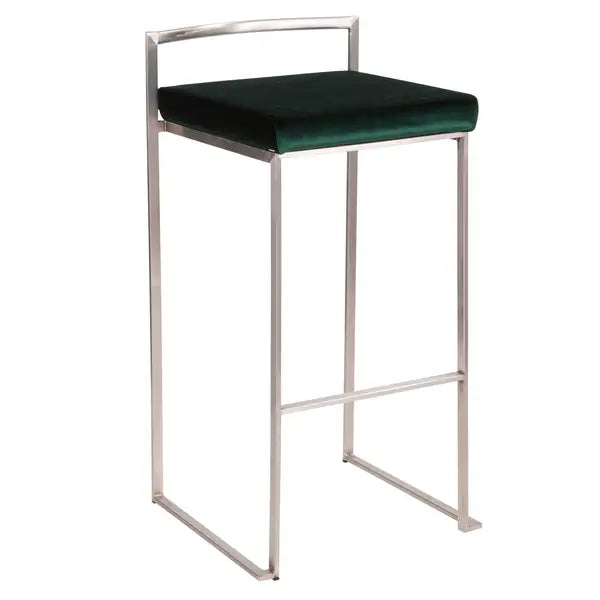 LumiSource Fuji Green Velvet Bar Stools - Set of 2 - Stainless Steel