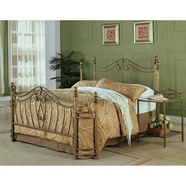 Antique Brushed Gold Metal Headboard & Footboard - Vintage Bedroom Set