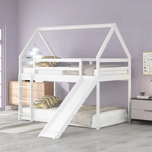 Twin Bunk Bed with Slide & Ladder - White - Kids Bedroom Furniture