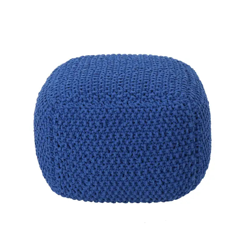 Knitted Cotton Pouf Cube | 20.5" x 20.5" x 16.5" Ottoman