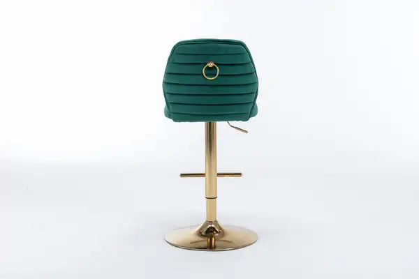 Modern Velvet Bar Stools Set of 2, Adjustable Counter Height, Tufted High Back, Green & Gold - Minihomy