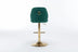 Modern Velvet Bar Stools Set of 2, Adjustable Counter Height, Tufted High Back, Green & Gold - Minihomy