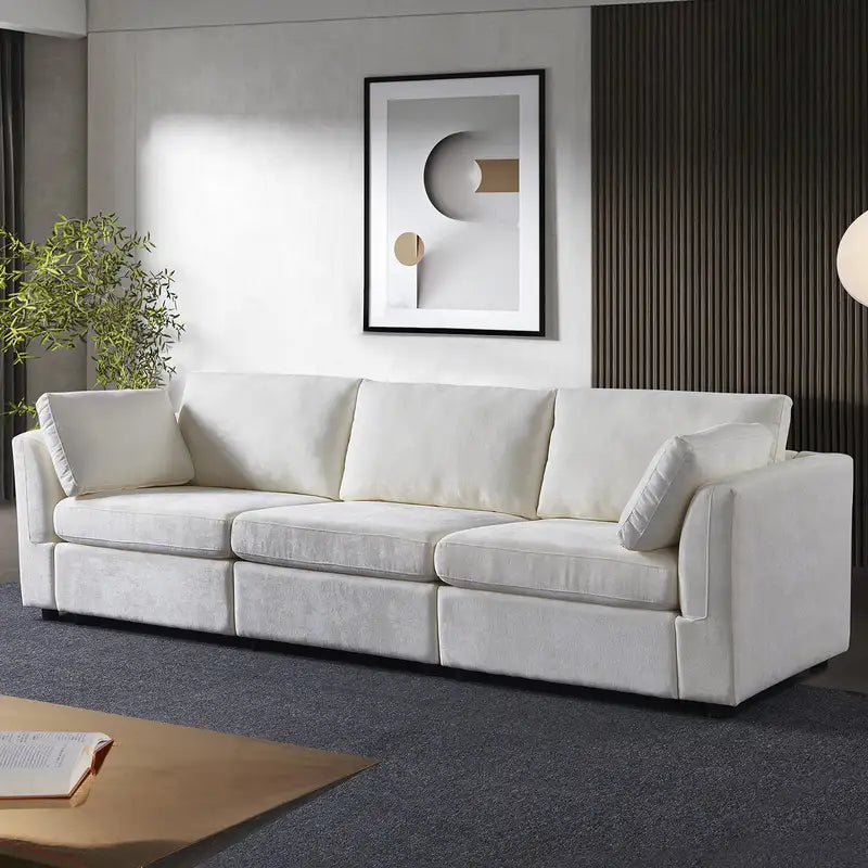 White Chenille Modular Sofa: Simple, Soft, Knock-Down Design