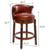 Brown Leather Bar Stools with Backs, 26'' Seat Height, Swivel, Wooden Frame - Kitchen Counter Seating (1pc) - Minihomy