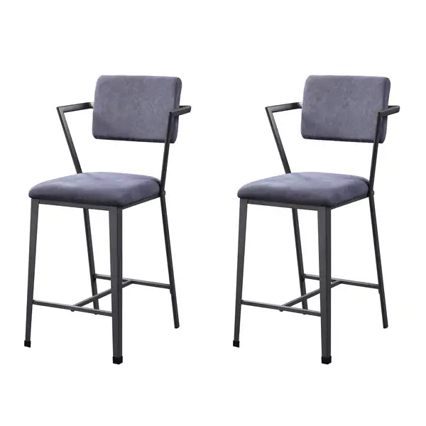 Grey & Gunmetal Open Back Counter Height Bar Stools (Set of 2)