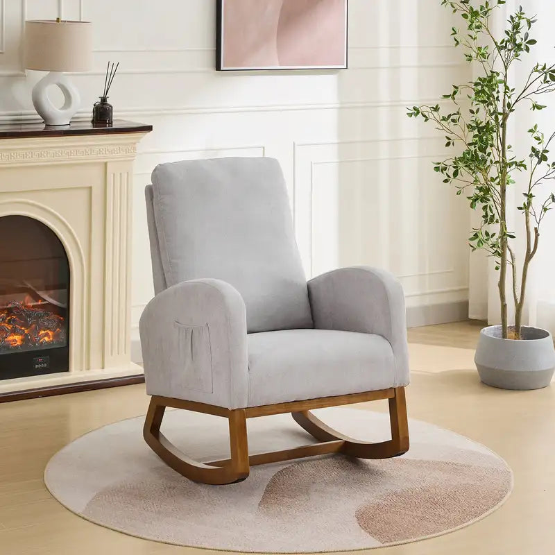 Gray Nursery Rocking Chair with Pocket - Glider Recliner Chair