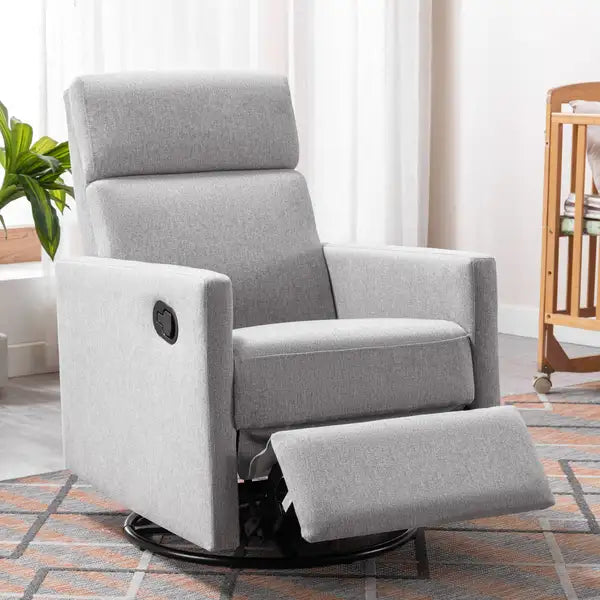 Gray Plush Glider Rocker Recliner Nursery Chair - Modern Upholstered Swivel