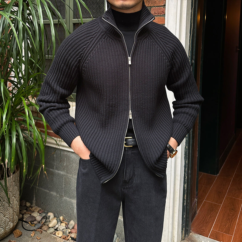 Men's Stand-up Collar Cardigan - Retro Slim Fit