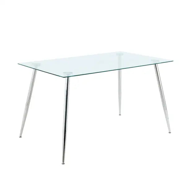 51" Modern Clear Glass Dining Table with Chrome Metal Legs - Minihomy