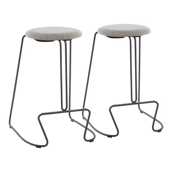 LumiSource Finn Grey Steel & Light Grey Fabric Counter Stools (Set of 2)