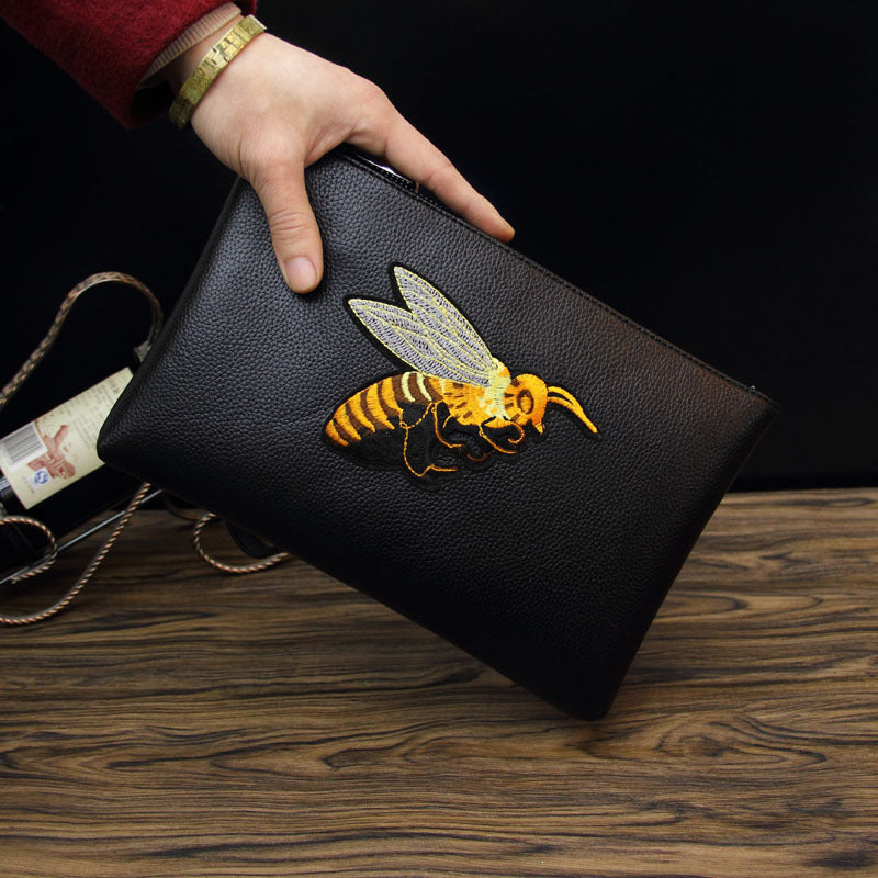 Bee Embroidered Men's Handheld Envelope Bag - Minihomy