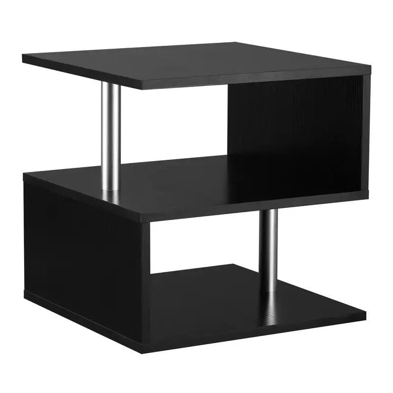 Black Modern End Table with Storage Shelf & Steel Legs - 20"