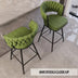 Green Linen Woven Bar Stools Set of 2 - Swivel, Black Legs, Backrest, Footrest - Minihomy