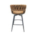 Brown Leather Woven Bar Stools Set of 2, Black Legs, Swivel, Upholstered, Backrest, Footrest - Minihomy