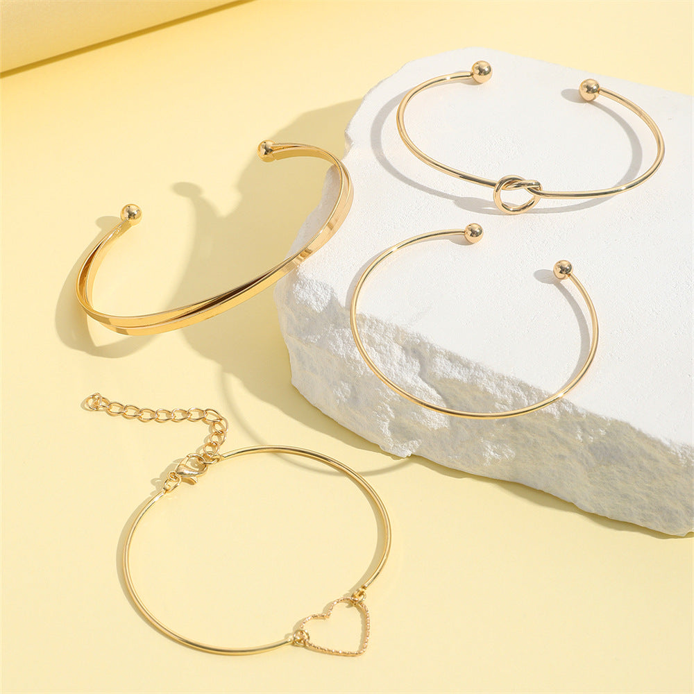 Vintage Gold Crystal Heart Letter Love Bangle Bracelet Set for Women - Fashion Multi-layer Geometric Charm Bracelets Jewelry Gifts