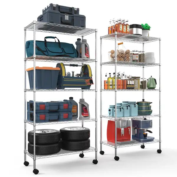 Heavy Duty 5-Tier Wire Shelving Unit - Chrome Steel Storage Rack for Garage, Kitchen, Office