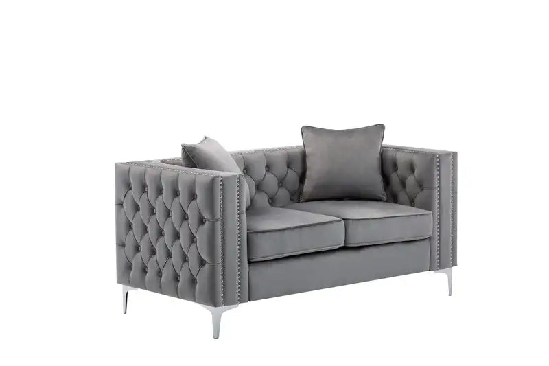 Gray Velvet Loveseat, 63" - Lorreto Modern Sofa