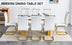 Modern Rectangular Dining Table & 8 Chair Set - Glass Top, Faux Leather Seats, Golden Legs - Minihomy