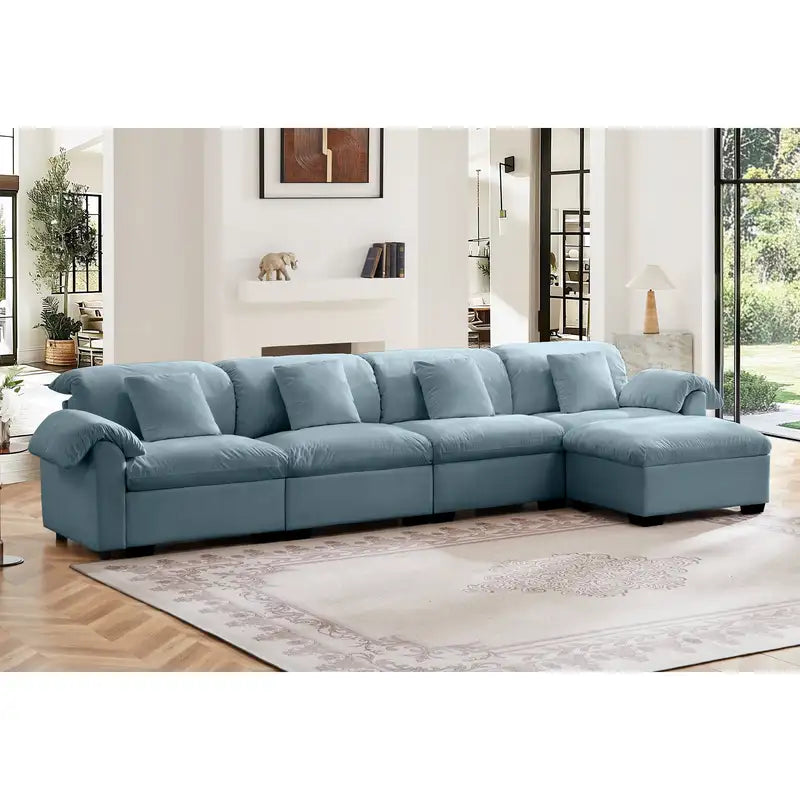 Oversized L-Shaped Sectional Sofa with Storage & Fluffy Pillows