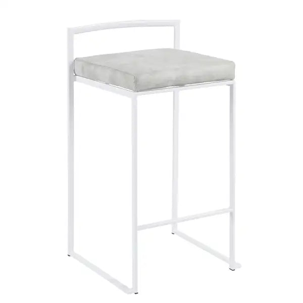 LumiSource Fuji White Counter Stools - Set of 2, Stackable, Grey Fabric