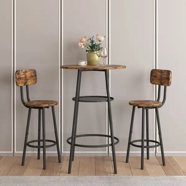 Bar Table Set with 2 Backrest Bar Stools & Partition - Minihomy