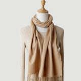 Solid Color Autumn And Winter Tassel Pure Cashmere Scarf For Women