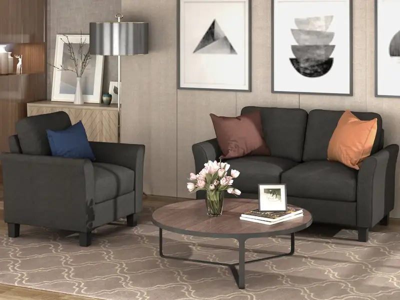 Black Living Room Loveseat & Armchair Set