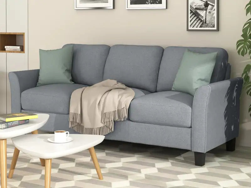 Gray Linen 3-Seat Sofa for Living Room