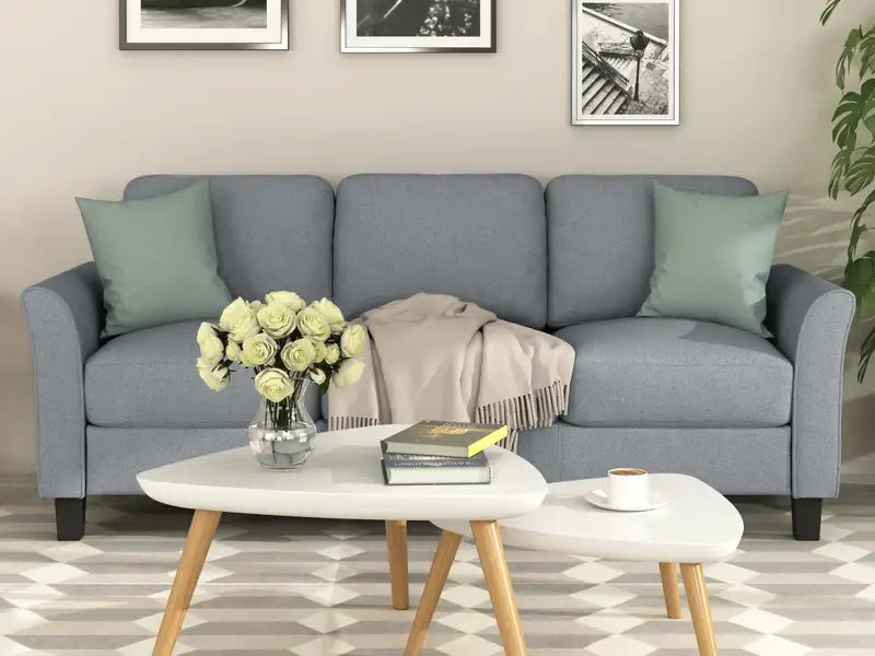 Gray Linen 3-Seat Sofa for Living Room