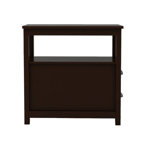 Brown End Table with 2 Drawers & Shelf - Narrow Nightstand for Small Spaces - Minihomy