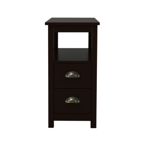 Brown End Table with 2 Drawers & Shelf - Narrow Nightstand for Small Spaces - Minihomy