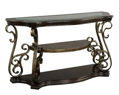 Modern 54" Sofa Table with Glass Top & Marble Shelf - Metal Legs