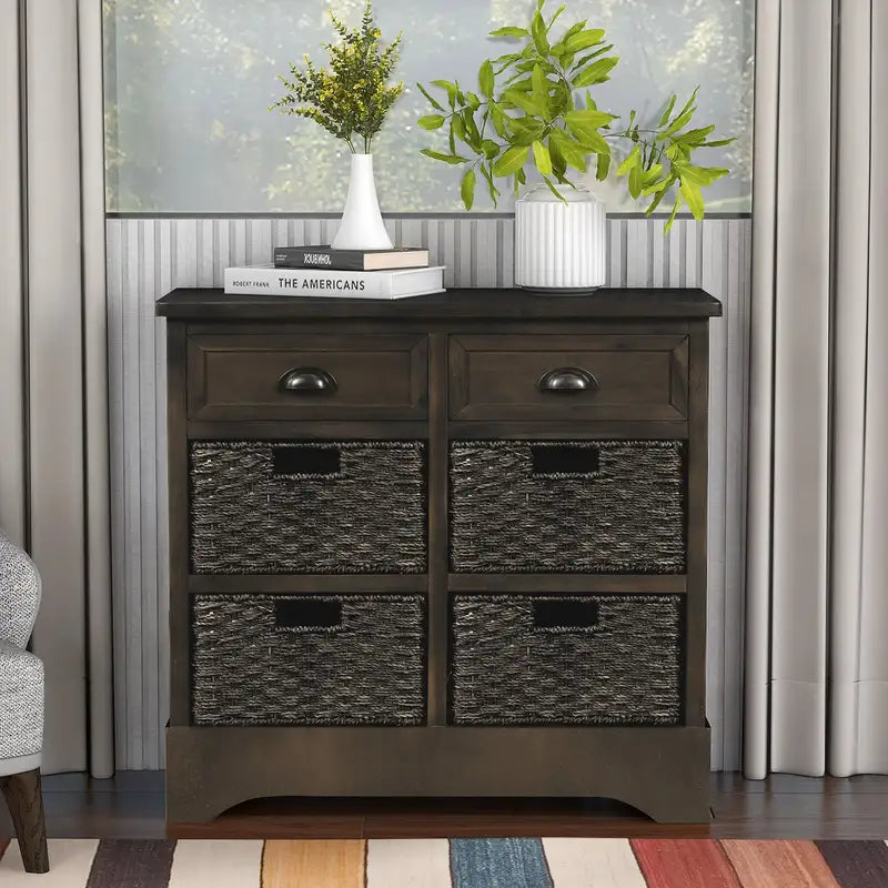 Rustic Storage Cabinet with Baskets - 2 Drawers, Brown Gray