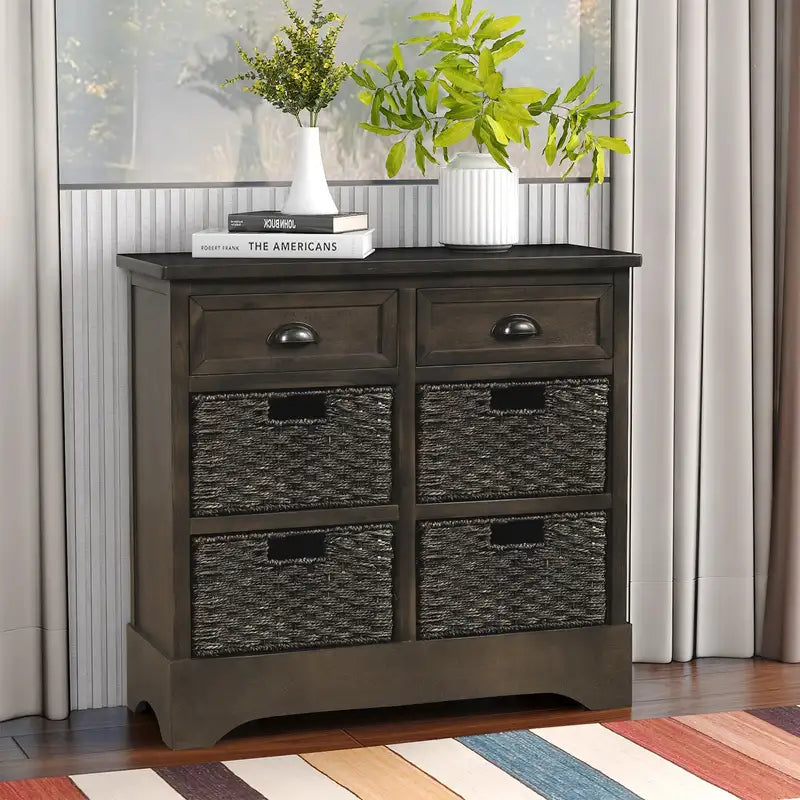 Rustic Storage Cabinet with Baskets - 2 Drawers, Brown Gray