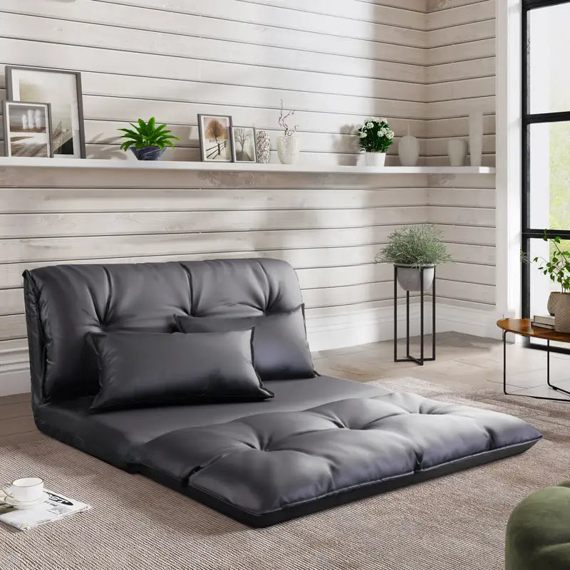 Adjustable Folding Futon Sofa - Lazy Gaming Sofa with Pillows