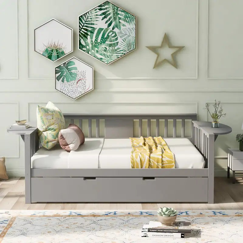 Gray Daybed with Twin Trundle & Wood Slats