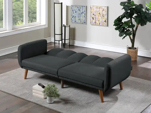 Modern Black Convertible Sofa Bed w/ Wooden Legs - Elegant Living Room Furniture