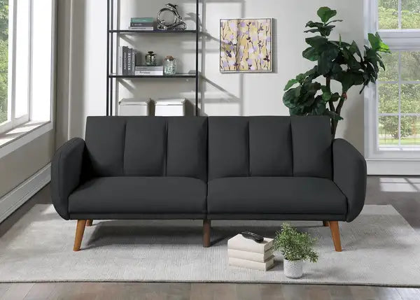 Modern Black Convertible Sofa Bed w/ Wooden Legs - Elegant Living Room Furniture