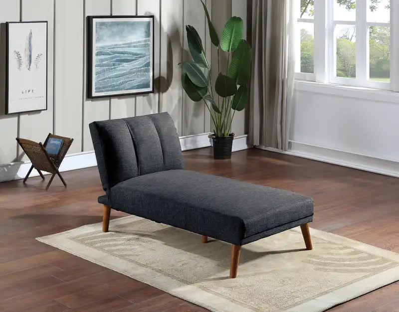 Black Polyfiber Chaise Lounge: Adjustable, Plush, Wood Legs