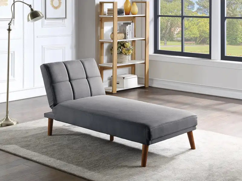 Blue Grey Tufted Chaise Lounge - Adjustable Polyfiber Comfort Couch