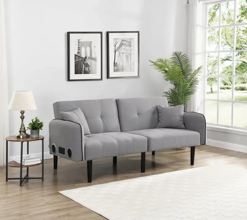 Gray Folding Ottoman Sofa Bed with Built-in Stereo