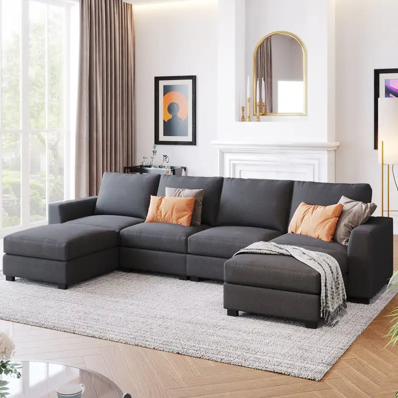 U-Shaped Sofa with Ottomans - 3-Piece Sectional Sofa Set